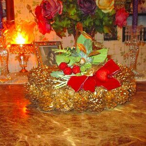 Golden Pinecone Christmas Basket